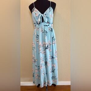 Soprano | Blue Floral Tie Front Button-Down Dress, Size L